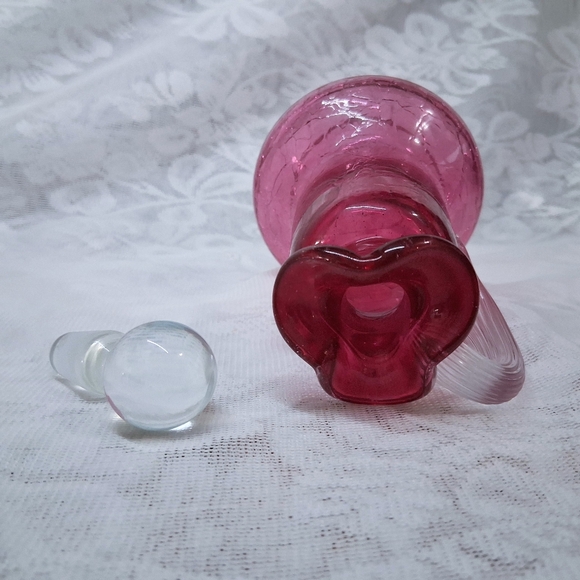 Vintage Gibson Rose Crackle Glass Cruet Pitcher With Stopper - Picture 6 of 12